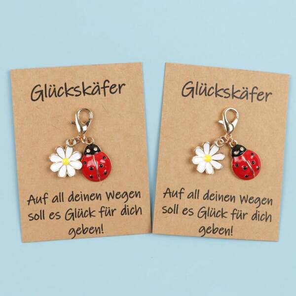 1 Stück/3 Stück/5 Stück süße Marienkäfer Schlüsselanhänger, Marienkäfer Familie, Metall Material, inklusive Karte mit deutschen Inspirationen, unterstützt als Geschenk, Danke Geschenk, Freundschaftsgeschenk, passend für Geburtstag, Hochzeit, Feiertage, Abschluss, Party Geschenkidee, idealer Marienkäfer Schlüsselanhänger für Reisebegleitung