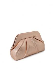 Rose Gold Pleated Clutch Bag For Women - Glossy Textured PU Leather Evening Purse, Elegant Party Clutch For Dates/Wedding/Banquet, Business Formal Handbag To Match Dresses & Gowns