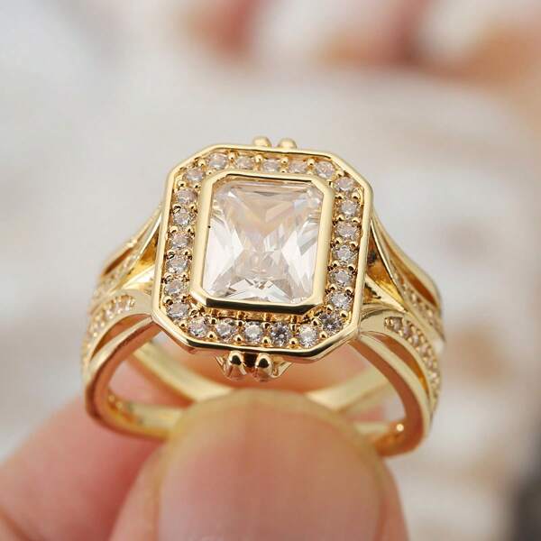1 pièce Bagues de couple carrées en moissanite - Bandes minimalistes de luxe unisexes, ensemble nuptial en faux diamant élégant pour femmes et hommes, cadeau parfait pour l'anniversaire et les fiançailles