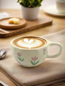 Ceramic Coffee Cup With Flower Pattern, Cups For Home, Office Or Breakfast, Milk Cup, School Utensils - Multicolor - View 6