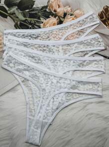 4 piezas/paquete Tanga sexy de cintura baja con encaje multicolor