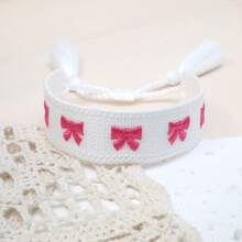 1 pieza Pulsera de la amistad bordada a mano de estilo bohemio con moño, accesorio de moda adecuado para familia, amigos, estudiantes, regalos, fiestas, viajes y uso diario