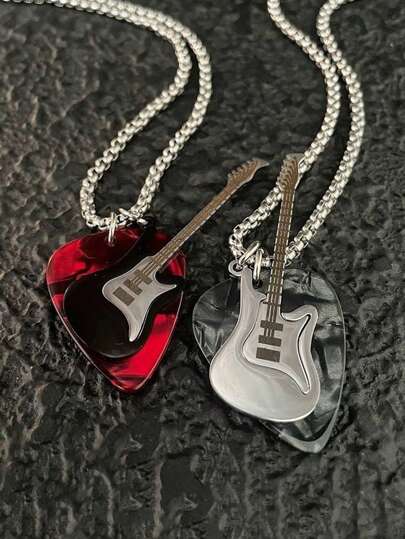 1pc Punk Rock Style Guitar Pick Necklace, Suitable For Men. Unique Design, Showcasing Niche Personalized, Suitable For Those Who Enjoy Clubbing And Hip-Hop Style. Suitable For Wearing Alone Or As A Couple Accessory. Also Fashionable For Women To Wear. Fathers Day Gift