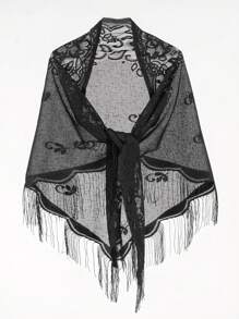 1 Peça Xale Echarpe de Renda e Franjas Novo Feminino, Lenço Triângulo Sólido Leve e Respirável, Lenço para Cabeça para Vestidos, Casamento e Madrinhas