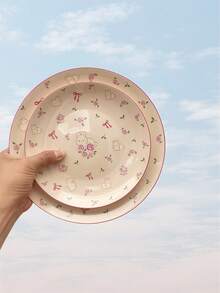 1 件可爱粉色蝴蝶结兔子陶瓷盘子/托盘，6 英寸/8 英寸/10 英寸圆形早餐盘、牛排盘、意大利面盘、下午茶蛋糕甜点盘、沙拉盘、珠宝收纳托盘，适用于家庭、酒店、餐厅、生日礼物、节日礼物