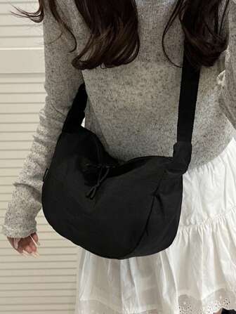Stylish Solid Color Large Capacity Zipper Bag Crossbody Bag, Casual Portable Sports Shoulder Bag, Commuting Simple Bag For Women