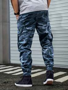 1 件青少年男童迷彩工装裤，带口袋 - 弹性休闲户外工作服，四季舒适，常规版型，适合玩耍和运动，男童裤子，四季长裤，实用口袋设计，耐用童装，适合户外，适合返校 - 藍色 - 查看 2