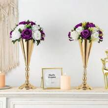 6 Pcs Tabletop Metal Wedding Flower Vase, Tall Table Decorative Centerpiece, Artificial Flower Arrangements For Wedding Party Dinner Event Hotel Home Decor Mother's Day Gift Plastic Flowers(Gold And Silver)