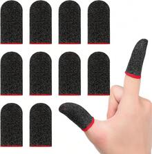 10 Pack Gaming Finger Sleeves, 0.3mm Silver Fiber Dedales Gamer, Smooth Operation, Anti-Sweat, Extremely,Maximum Response,Comfortable Fit, Fit Mobile Phone Tablet Devices - 黑色 - 查看 2
