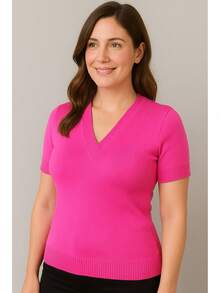 Women's Short Sleeve Blouse | Short Sleeve Blouse | Summer Blouse | Short Sleeve Elastane Blouse - 玫紅色 - 查看 7