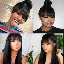 Silky Straight Human Hair Wigs With Bang Full Machine Made Wigs 8-30inch For Women Natural Color Remy Brazilian Human Hair Wigs 250% Density - Natural Black - 查看 10