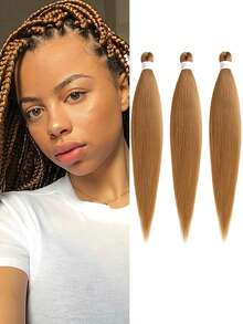 3 件预拉伸编织发 26 英寸自然黑发柔软预拉伸直发合成辫子 Yaki 纹理接发