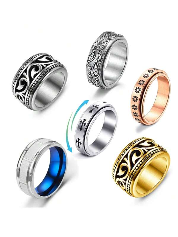 Bague rétro en acier inoxydable, ensemble de bagues de vélo pour hommes, bague celtique rose tournante pour le pouce, bague à bord poli argent et or, cadeau de bijoux, en acier inoxydable