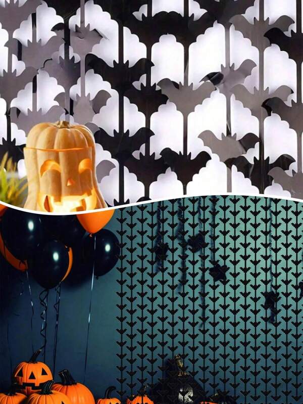 1pc Halloween Bat String Curtain, Background Decor For Halloween Party Supplies, Door/Window Curtain, Haunted House Decor, Festival Decoration Props, Outdoor Garden Decor, Holiday Home Decor Party Background
