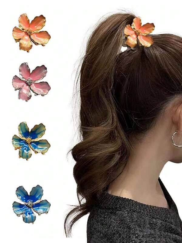 1pc Vintage Enamel Painted Floral Gradient Hair Claw Clip, Chinese Style Elegant Premium Hair Accessory, Claw Clips, Hair Claws, Clips For Hair, Hair Slide, Hair Barrettes