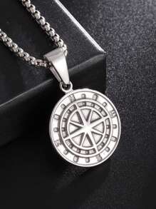 1PC Stainless Steel Compass Medal Pendant Necklace Men And Women Street Party Cool Jewelry Gifts