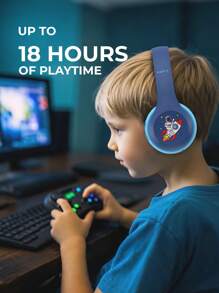 havit Słuchawki dla dzieci z portem udostępniania, bezprzewodowe słuchawki dla dzieci, poziom głośności chroniący słuch 85 dB, przyjazne dla skóry słuchawki nauszne z wbudowanym mikrofonem do iPada/tabletu/samolotu, niebieskie, czas odtwarzania 18 godzin
