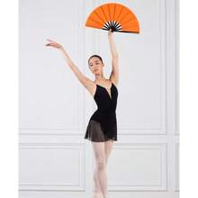 2 Pack Large Folding Hand Fan, Nylon-Cloth Vintage Retro Fabric Fans, Chinese Kung Fu Tai Chi Hand Fan For Men/Women, Festival, Dance, Gift, Performance, Decorations (Black) - Orange - View 6