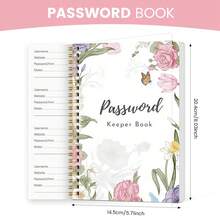 1本密码本，用于记录网站地址登录信息，A5尺寸（5.2英寸 x 7.6英寸），密码管理本，带笔记栏和内袋，办公学习用品，办公桌配件，情人节礼物（女士适用）。