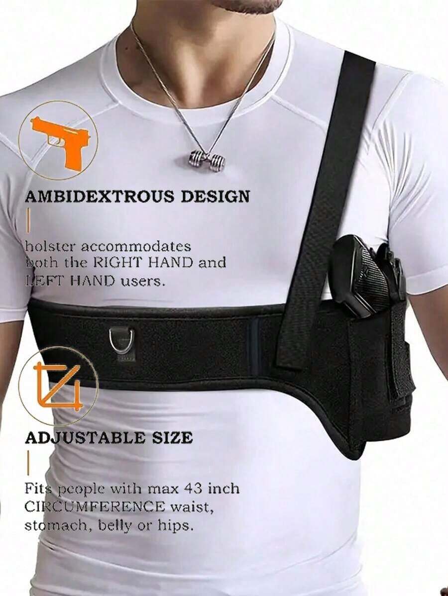 Concealed Shoulder Holster – Unisex Adjustable Underarm Holster To Fit The Waist, Abdomen, Or Hip, Up To 43 Inches In Size, With A Comfortable Elastic Sling For All-Day Wear. - 黑色 - 查看 1