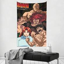 Manta Baki El Luchador Tapiz de anime Bandera Arte de pared Decoración colgante de pared para dormitorio, sala de estar Decoración de pared para hombres y mujeres 40x60 pulgadas - Negro - Ver 4