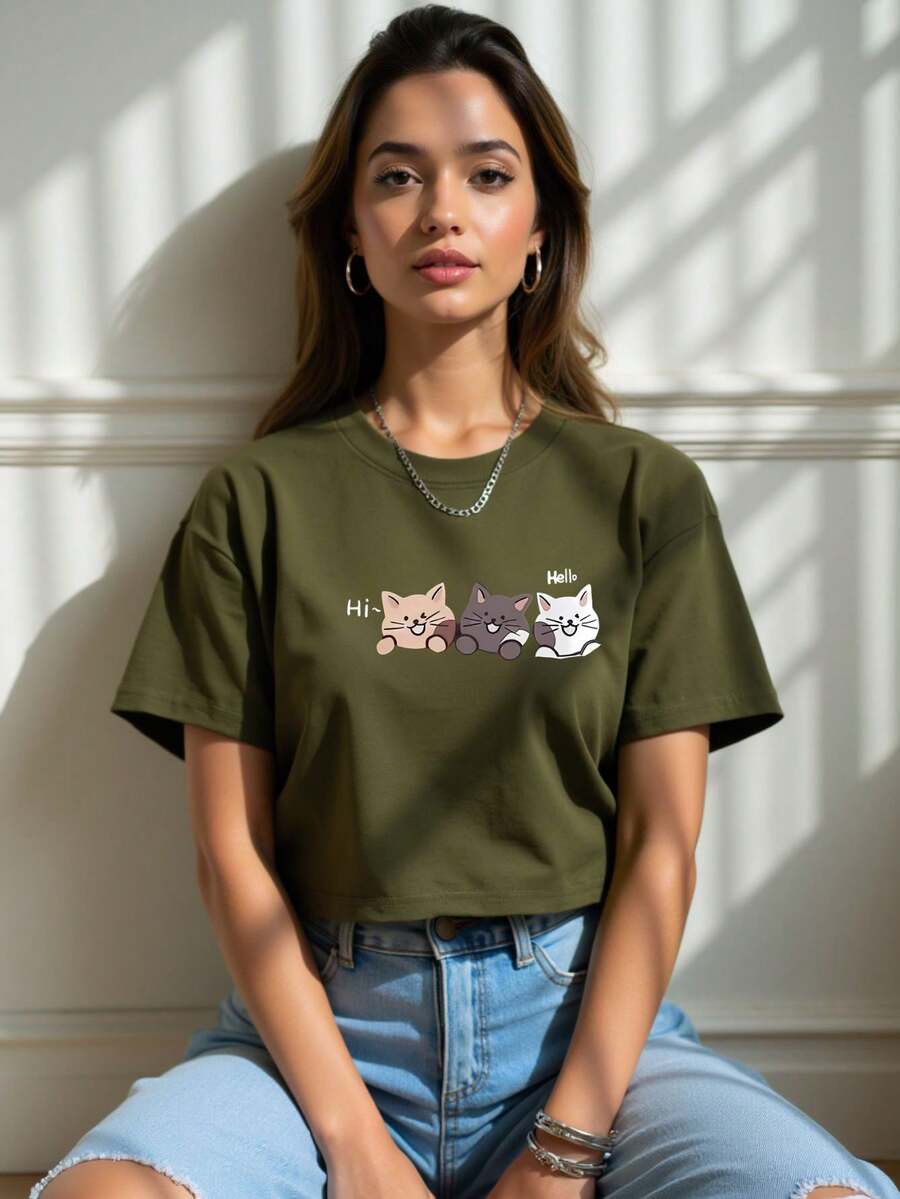 Cropped Algodão Curta Confortável Casual Streetwear Tres Gatinhos