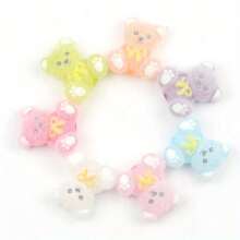 10pcs 23x26mm Adorable Mixed Color Flocked Bow Tie Small Bear Shape Acrylic Bead Jewelry Making DIY Charm Bracelet, Necklace And Pen