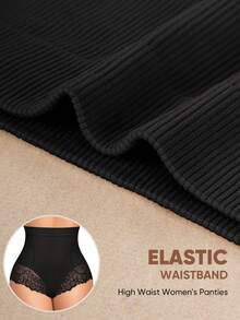 MEIYATING Bragas moldeadoras sin costuras de cintura alta con ribete de encaje - Negro - Ver 7