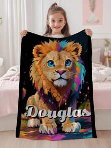 1 Pieza Manta con nombre personalizado de tigre - Manta de franela suave y ligera con diseño de león joven lindo, cálida y acogedora para sofá, cama, campamento y oficina - Personalizada con su nombre, manta de campamento acogedora con nombre personalizado, manta ligera