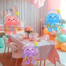 1pc Octopus Balloon & Fishing Net Decoration Set, Double Layer Anemone Balloons, For Ocean, Marine, Octopus, Mermaid Themed Party Decoration, Birthday Supplies - Jellyfish Balloon - View 1