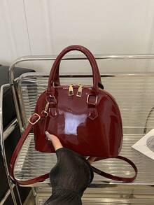 Fashionable Solid Glossy Shell Handbag, Street Commuting Crossbody Bag, Simple Shell Bag For Women, Old Money - Multicolor - View 12