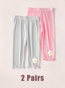 2 Pairs Breathable Summer Leggings For Kids Baby Girls Lightweight Capri Leggings - Cool For Summer Outer/Underwear
