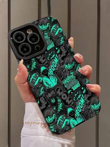 1 pieza Funda de teléfono con arte de letra de monstruo oscuro creativo y ojo pintado, cubierta protectora compatible con Apple XS/XSMax/XR/11/12/13/14/14Plus/15/15Plus/16/16Plus/7/8Plus
