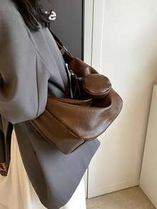 美拉德色时尚休闲女士斜挎单肩包，带零钱包，柔软 PU 材质，适合日常通勤