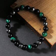Bracelet de protection Femmes Hommes Couple Empath Onyx noir Œil de tigre vert Bracelet de chance Billes sur ficelle Bracelets Unisexe Cadeaux pour Mari Petit Ami Père Grand-père Oncle