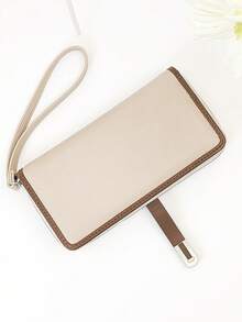 Women's Mini Handheld Phone Wallet Refined Snap Closure Contrast Color Block Soft PU Long Wallet Multi-Function Large Capacity ID Card Holder Zipper Wallet Lightweight & Fashionable For Women Wallet Purse Wallet Wristlet Wallet - Camel - View 6