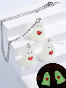 3 Stücke Halloween Mode Ohrringe 3D Stereoskopische Nachtlicht personalisierte Geisteranhänger Halskette Halloween Zubehör Frauen Geschenk