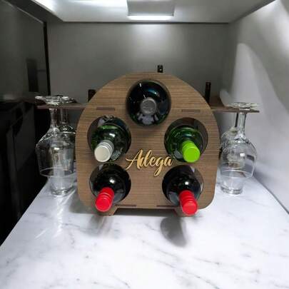 Adega de Vinhos Redonda Retrô Expositora 5 litros com Suporte para 4 taças Mdf