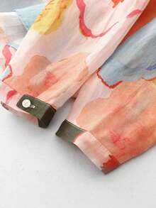 女式休闲花卉印花纽扣长袖衬衫，秋季 - 彩色 - 查看 4