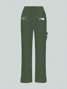 Women's /Nursing Pants, Comfortable Pants, Solid Color Simple Multi-Pocket Pants Spring - Dark Green - View 3