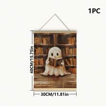 1 件，帆布墙艺术，带框墙艺术，复古书筒阅读鬼魂，万圣节装饰，万圣节海报，万圣节阅读鬼魂，恐怖艺术用于家居装饰办公室装饰浴室装饰客厅装饰卧室装饰，房间装饰，宿舍装饰，卧室装饰，图书馆装饰，学校装饰，返校季万圣节装饰