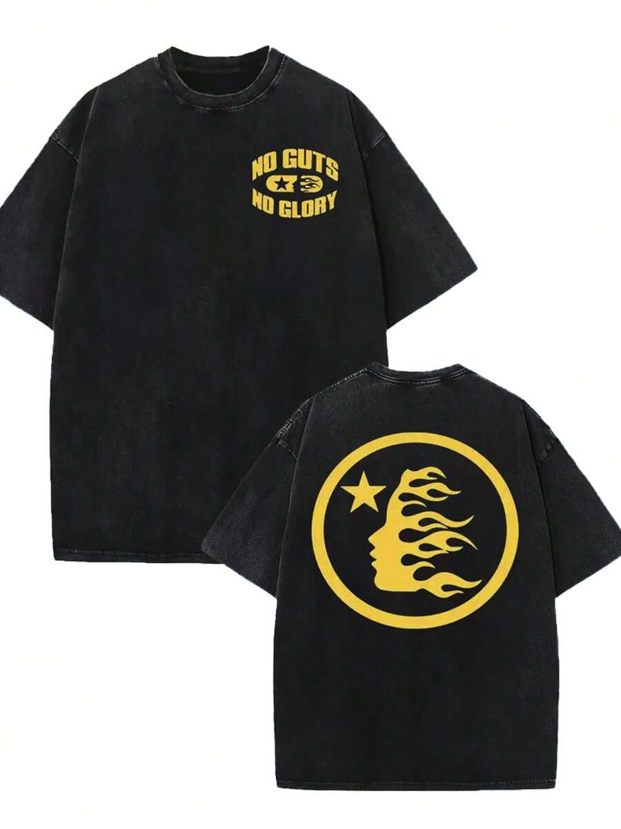 1 chiếc, 230G giặt hai mặt, áo phông in ngọn lửa, áo phông thương hiệu thời trang cổ điển bằng cotton Batik chất lượng cao, độ dày nhất định phù hợp cho áo phông mùa hè, quà tặng ngày lễ. - màu đen - Xem 1