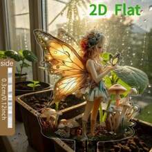 1PC/2pcs, Acrylic Butterfly Fairy Garden Stake With Mushroom Pattern, Suitable For Potted Plants, Lawn Decoration, Courtyard Garden Accessories, 2D, Christmas Decoration