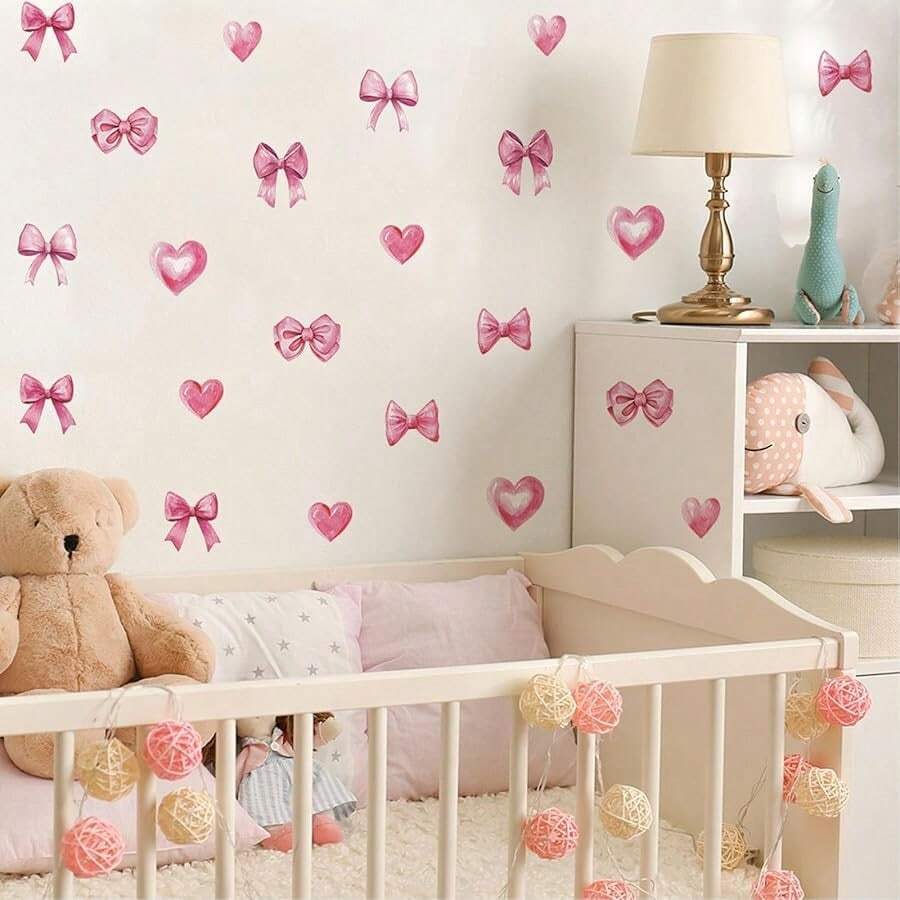 48pcs Pink Bowtie Dr For Bathroom And Bedroom Bow Wall Stickers And Decals Bow Room And Wall Dr Heart Dration Vinyl Peel And Stick Room Dration