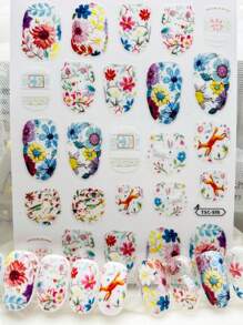 Adesivos de Arte de Unhas com Desenhos de Pássaro, Floral, Coelho, Veado