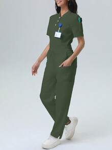 Women's /Nursing Pants, Comfortable Pants, Solid Color Simple Multi-Pocket Pants Spring - Dark Green - View 9