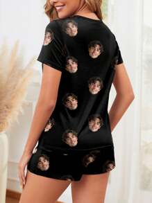 Customized Women's Pajama Set, Unique Big Head Photo, Couple Face Replacement, Holiday Atmosphere