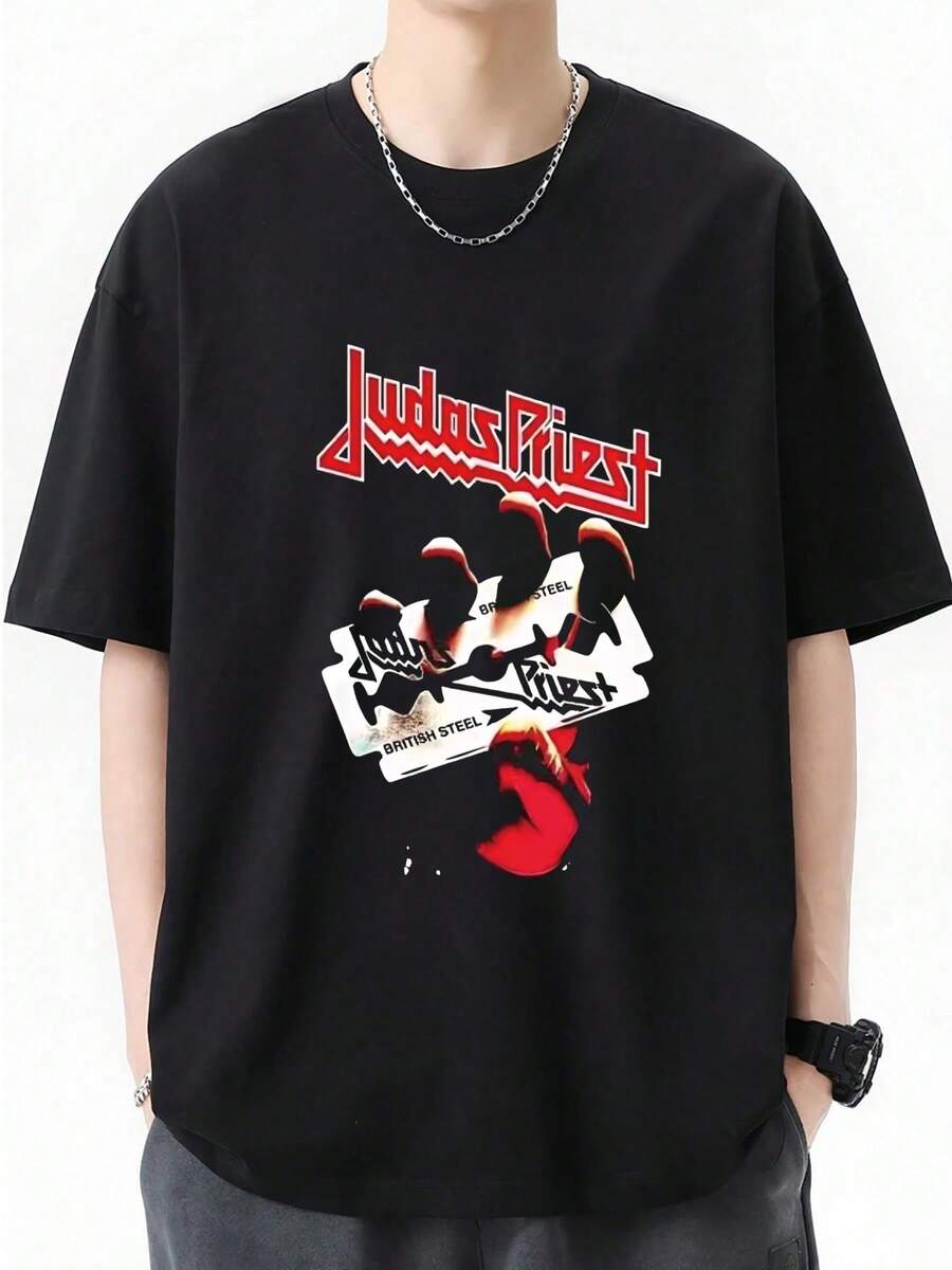 綿100% Judas Priest ロックバンド アメリカ 流行 欧米風 Tシャツ メンズ レディース Tシャツ 夏服 スポーツ トップス プリント 半袖 無地 ゆったり ファッション 大きいサイズ 肌着 人気服 - ブラック - チェックする 1