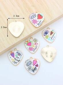 7pcs Heart & Eye Print DIY Jewelry Pendant, Versatile For Everyday Wear
