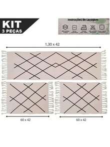 Large Kitchen Rug 3 Pieces Geometric Fringe Runner Kit 100% Raw Cotton Printed Thick Plush Kitchen Set Love Family Faith - Geometric Heart Runner - View 6